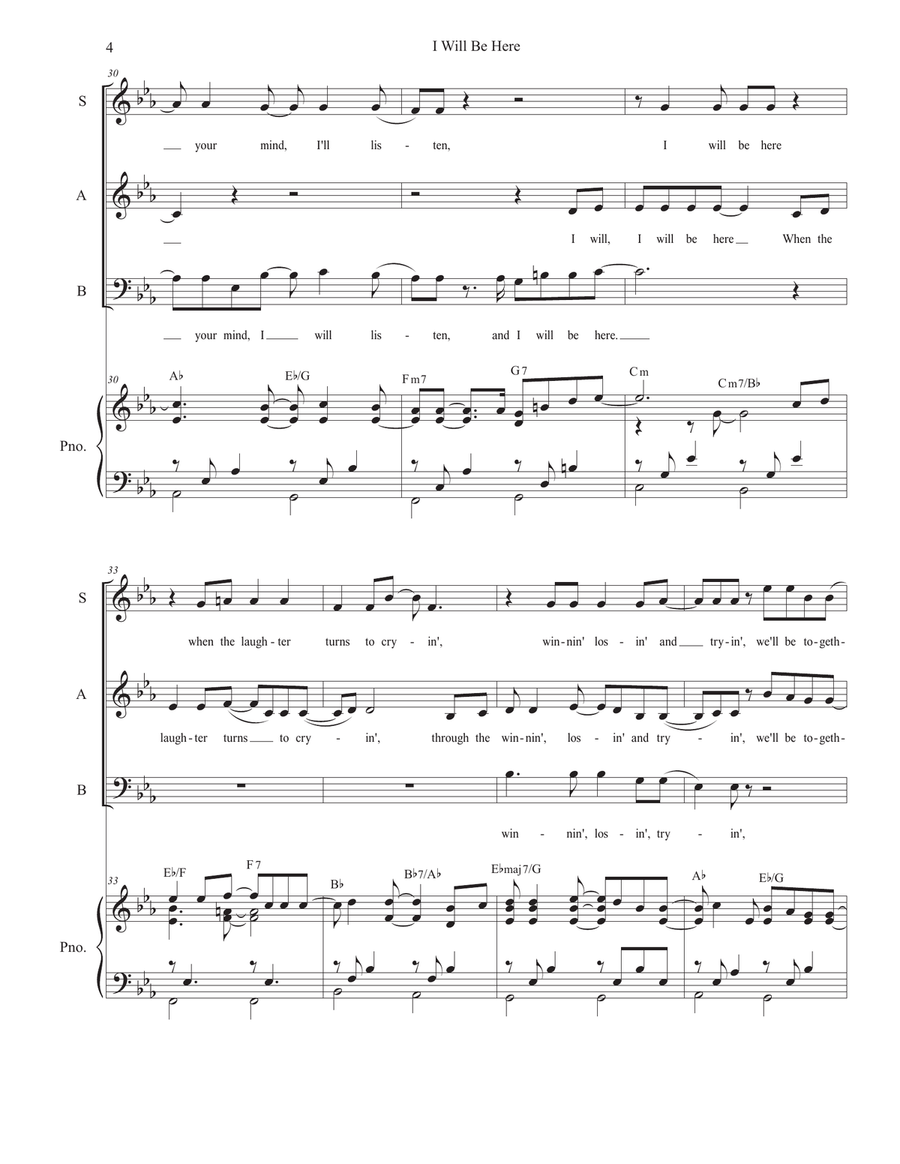 I Will Be Here Piano, Vocal scores gallery preview page 4