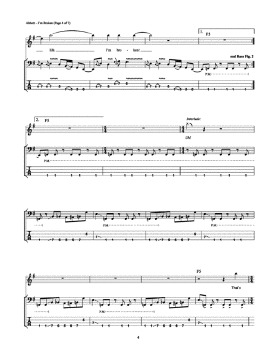 I'm Broken Bass Guitar Tablature scores gallery preview page 4