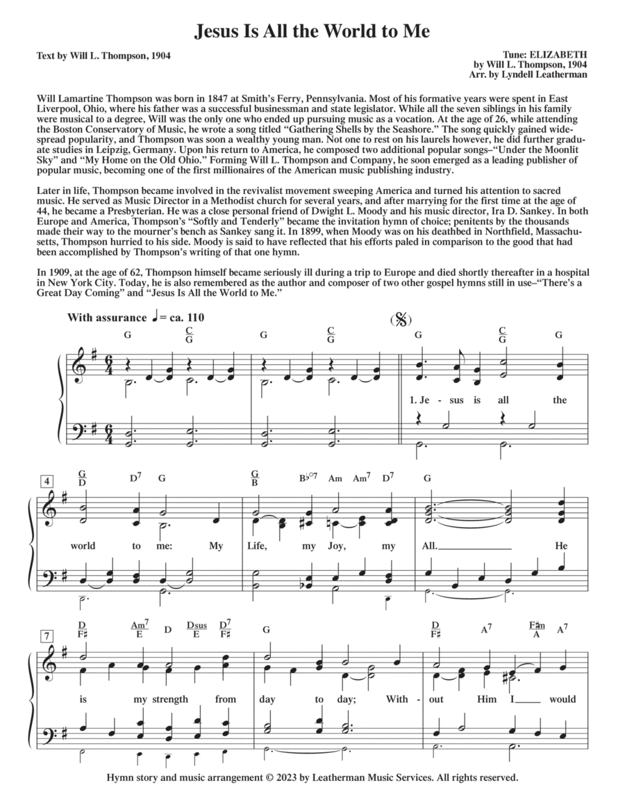 Jesus Is All the World to Me Piano, Vocal, Guitar scores gallery preview page 1
