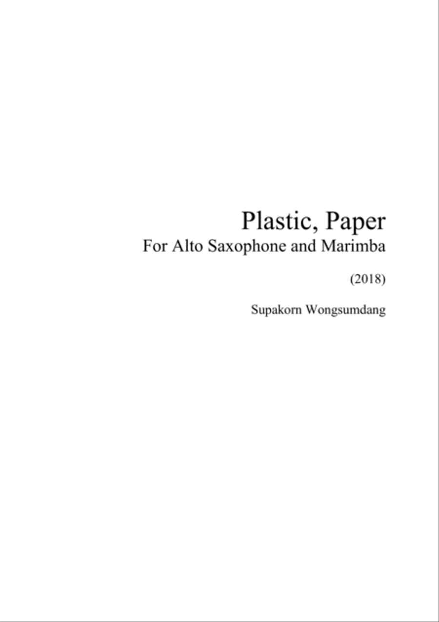 Plastic, Paper for Alto Saxophone and Marimba Alto Saxophone scores gallery preview page 1