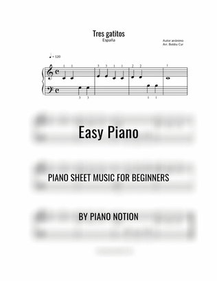 Tres gatitos - Spanish Nursery Rhymes - (Easy Piano Solo)