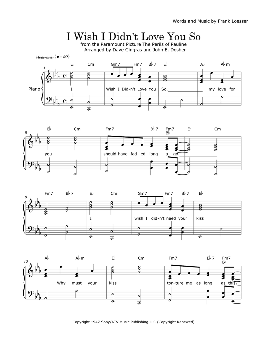 I Wish I Didn't Love You So Piano, Vocal scores gallery preview page 1