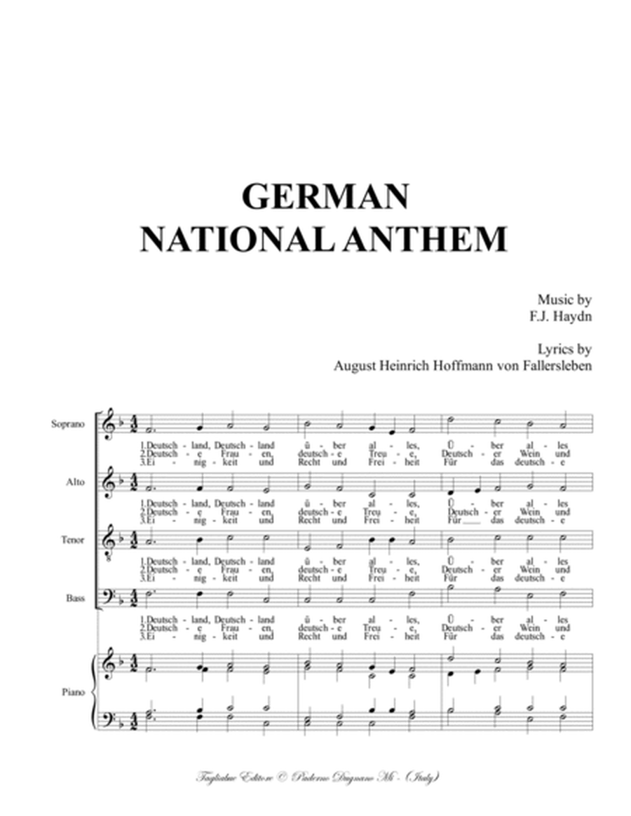 GERMAN NATIONAL ANTHEM - German text - For SATB Choir and Piano image number null