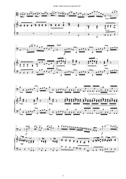Vivaldi - Cello Concerto in A minor RV419 for Cello and Cembalo (or Piano) image number null