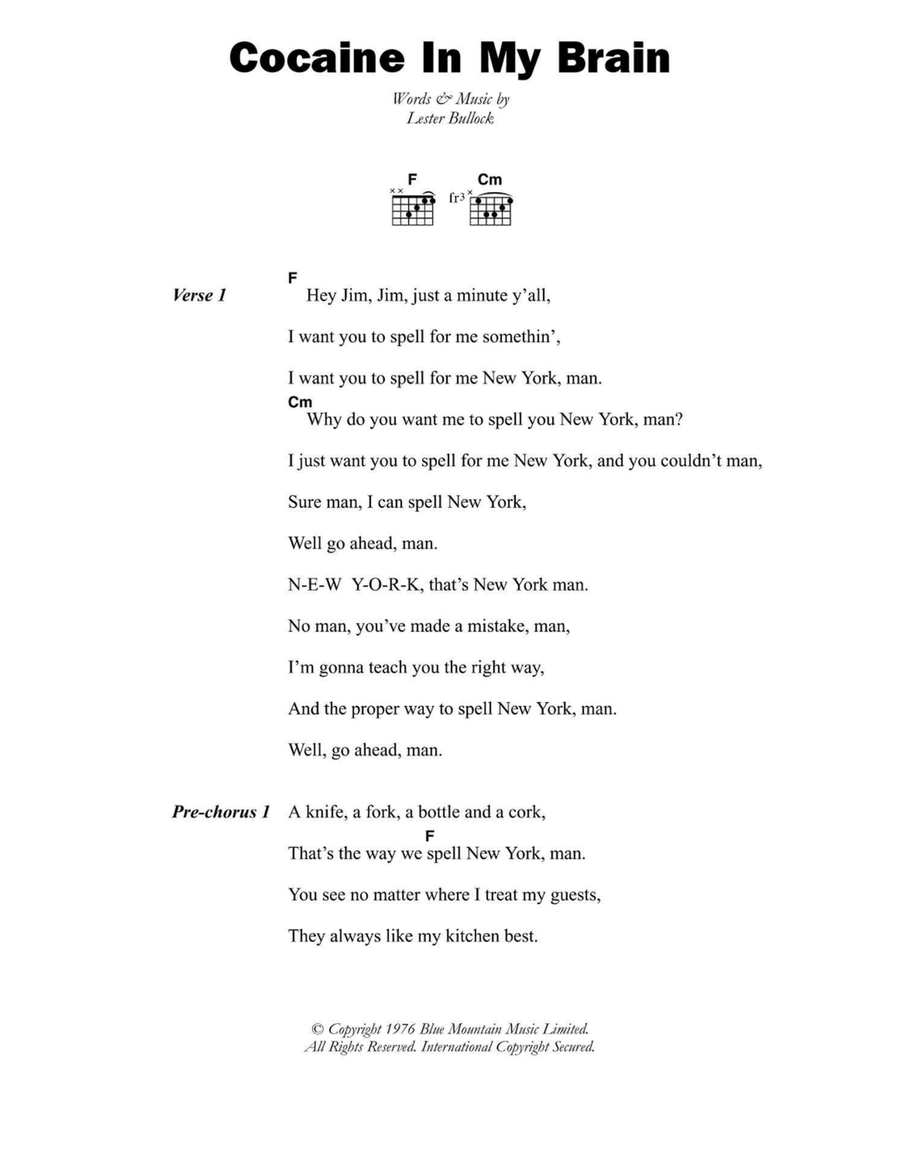 Cocaine In My Brain Easy Guitar scores gallery preview page 1