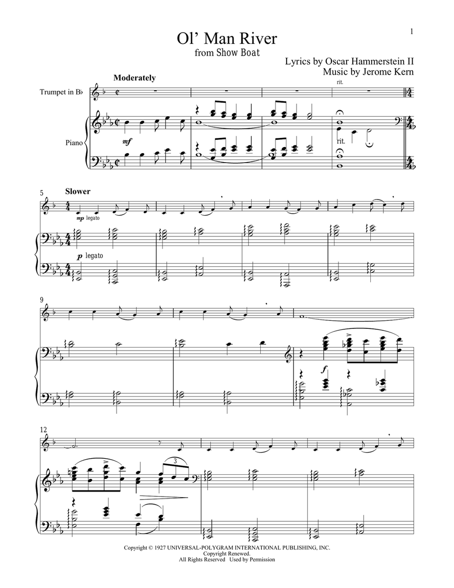 Ol' Man River (from Show Boat) Trumpet Solo scores gallery preview page 1