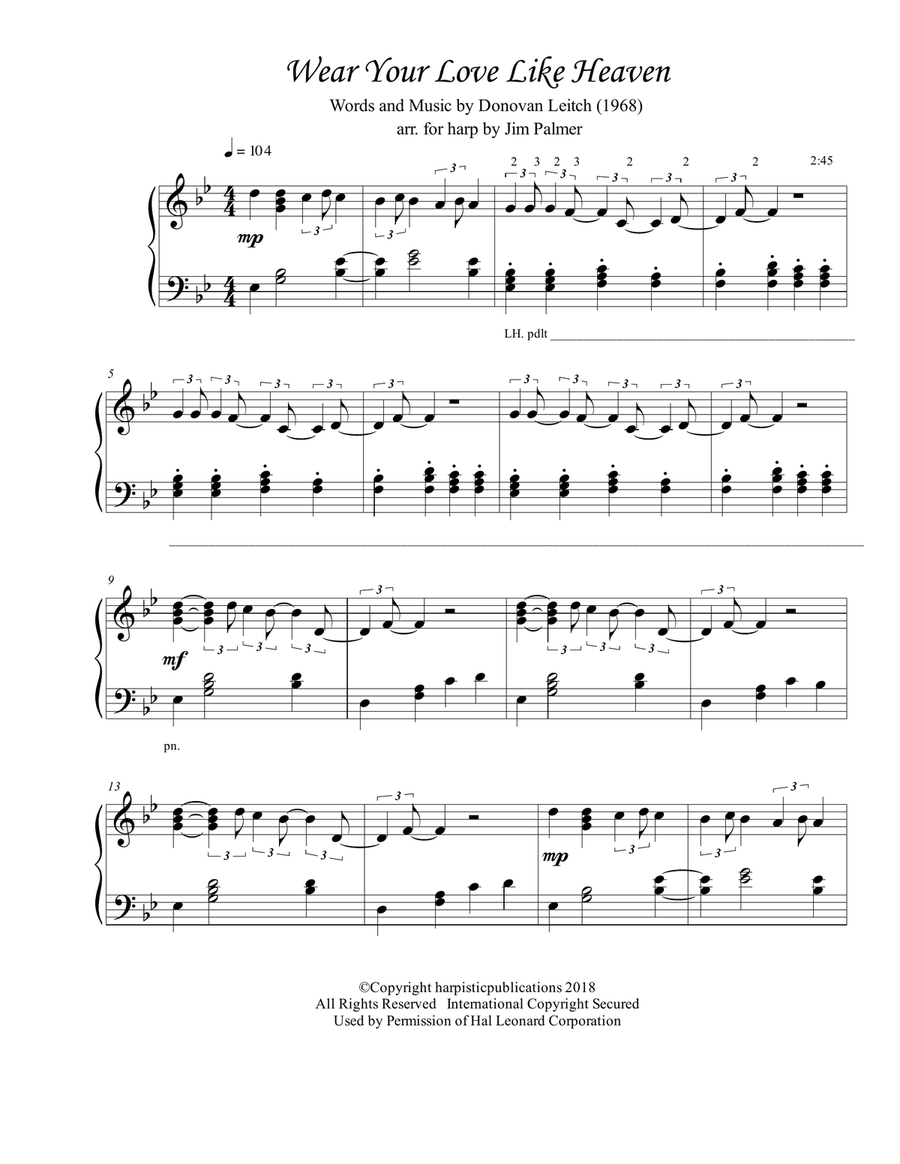 Wear Your Love Like Heaven Harp scores gallery preview page 1