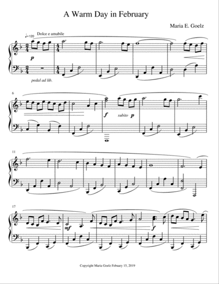 A Warm Day in February Piano Solo scores gallery preview page 1