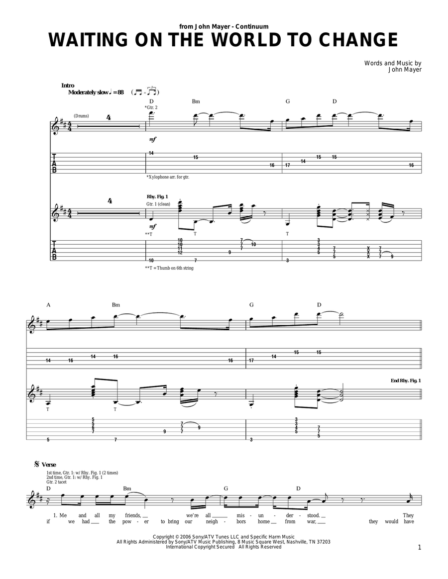 Waiting On The World To Change Acoustic Guitar scores gallery preview page 1