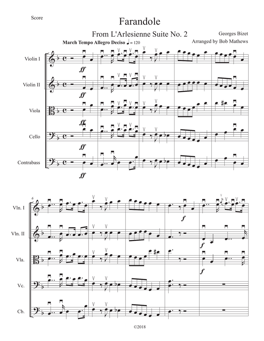 Farandole From L'Arlesienne Suite No. 2 by Bizet for String Orchestra String Orchestra scores gallery preview page 1