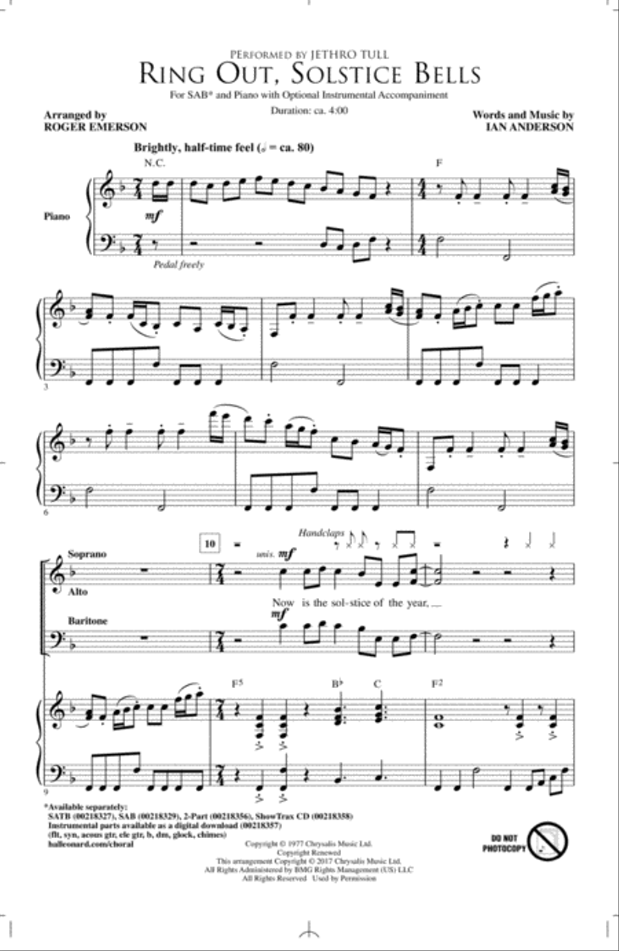 Ring Out, Solstice Bells 3-Part scores gallery preview page 1