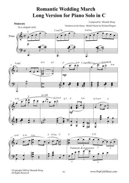 Romantic Wedding March by Miranda Wong - Long Version for Piano Solo in C Key image number null