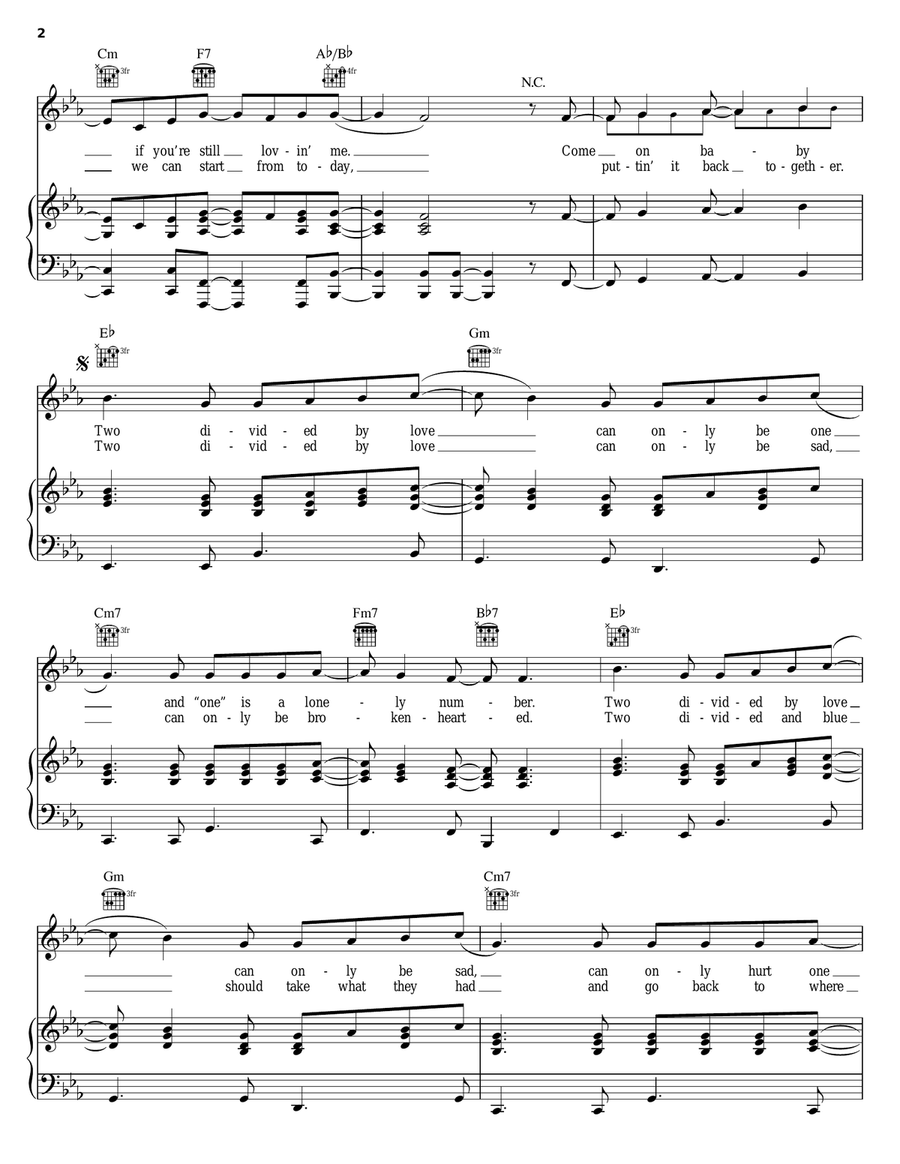 Two Divided By Love Two Divided By Love Piano, Vocal, Guitar scores gallery preview page 2