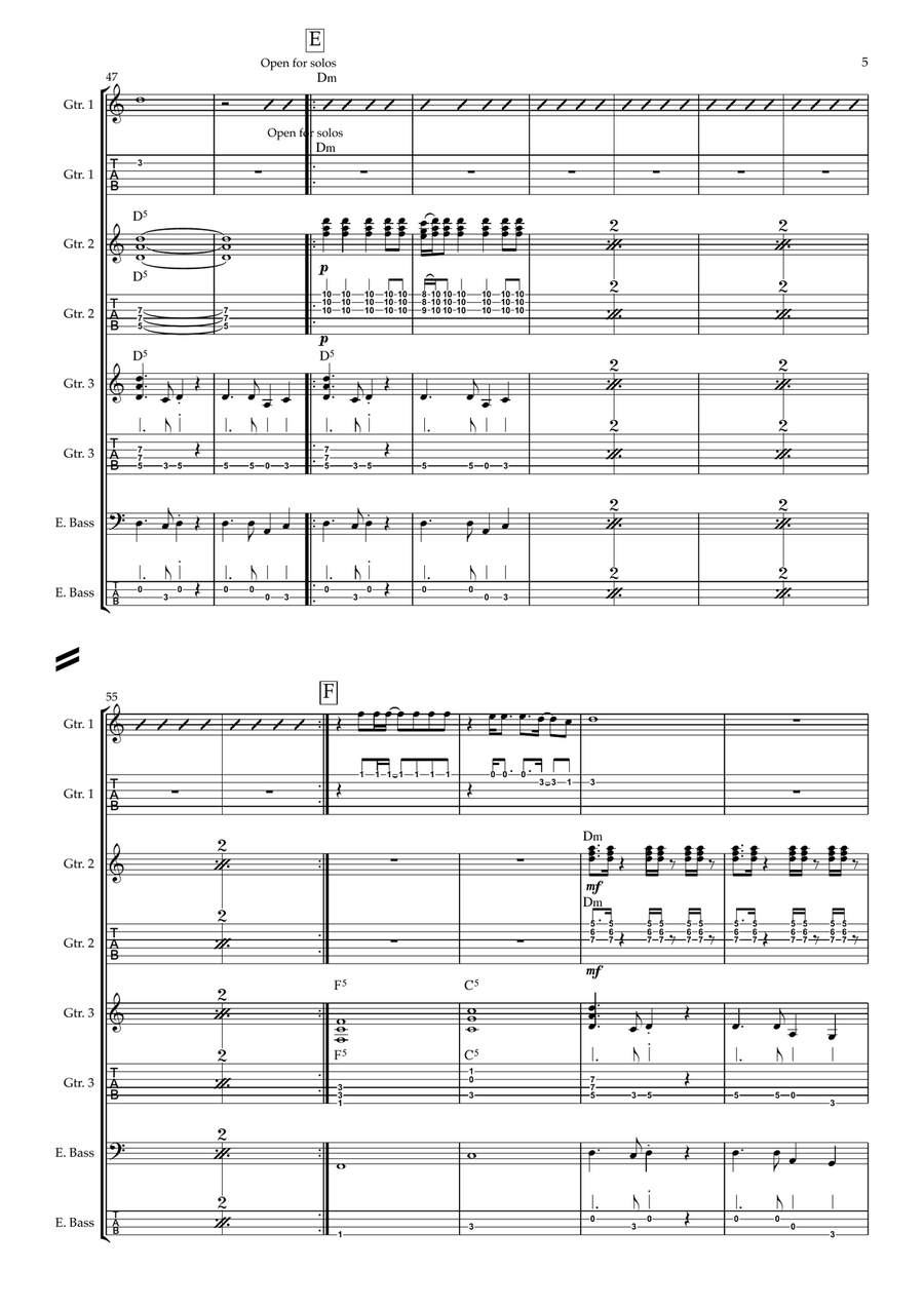 Another Brick In The Wall Guitar Ensemble scores gallery preview page 5