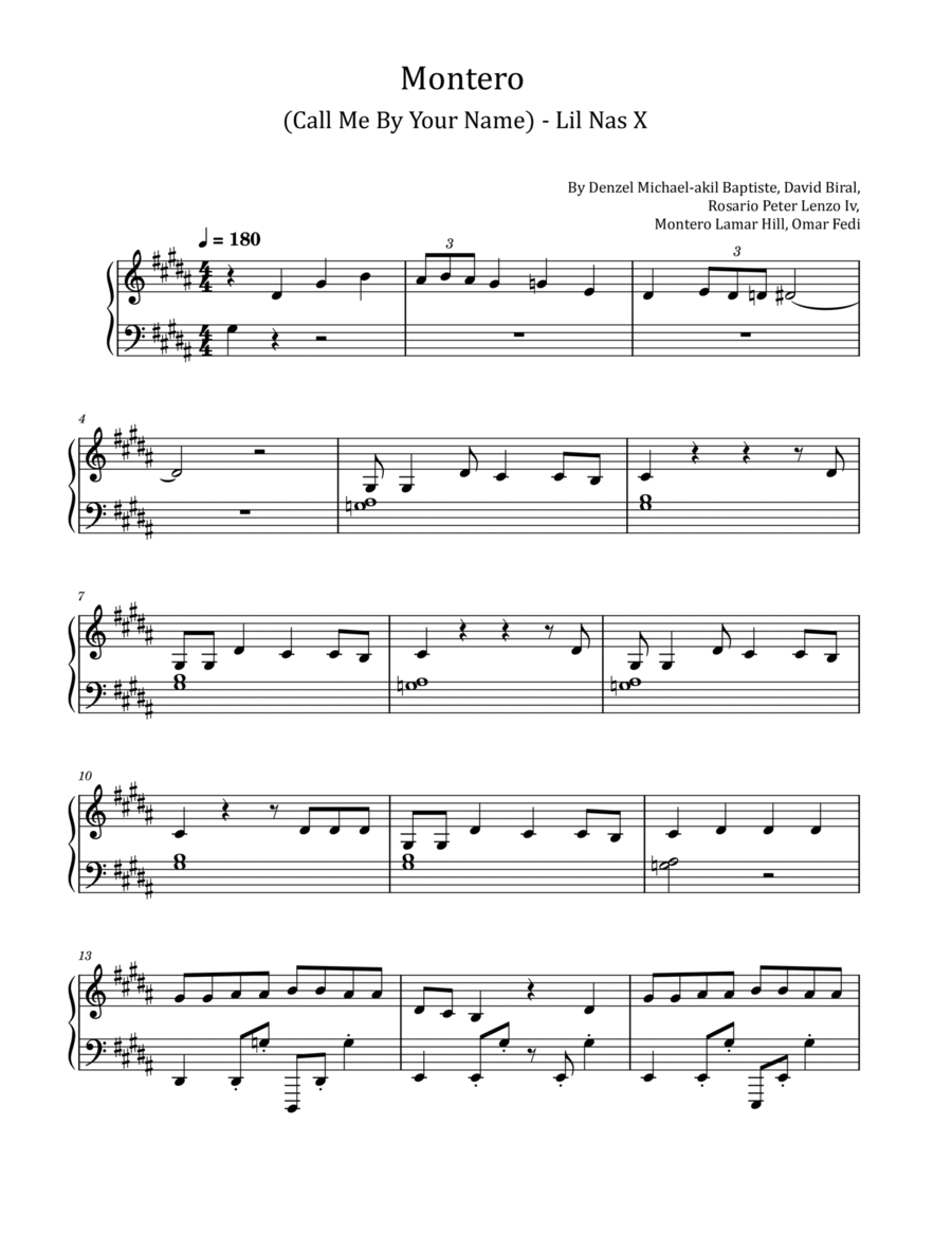 Montero (call Me By Your Name) Piano Solo scores gallery preview page 1