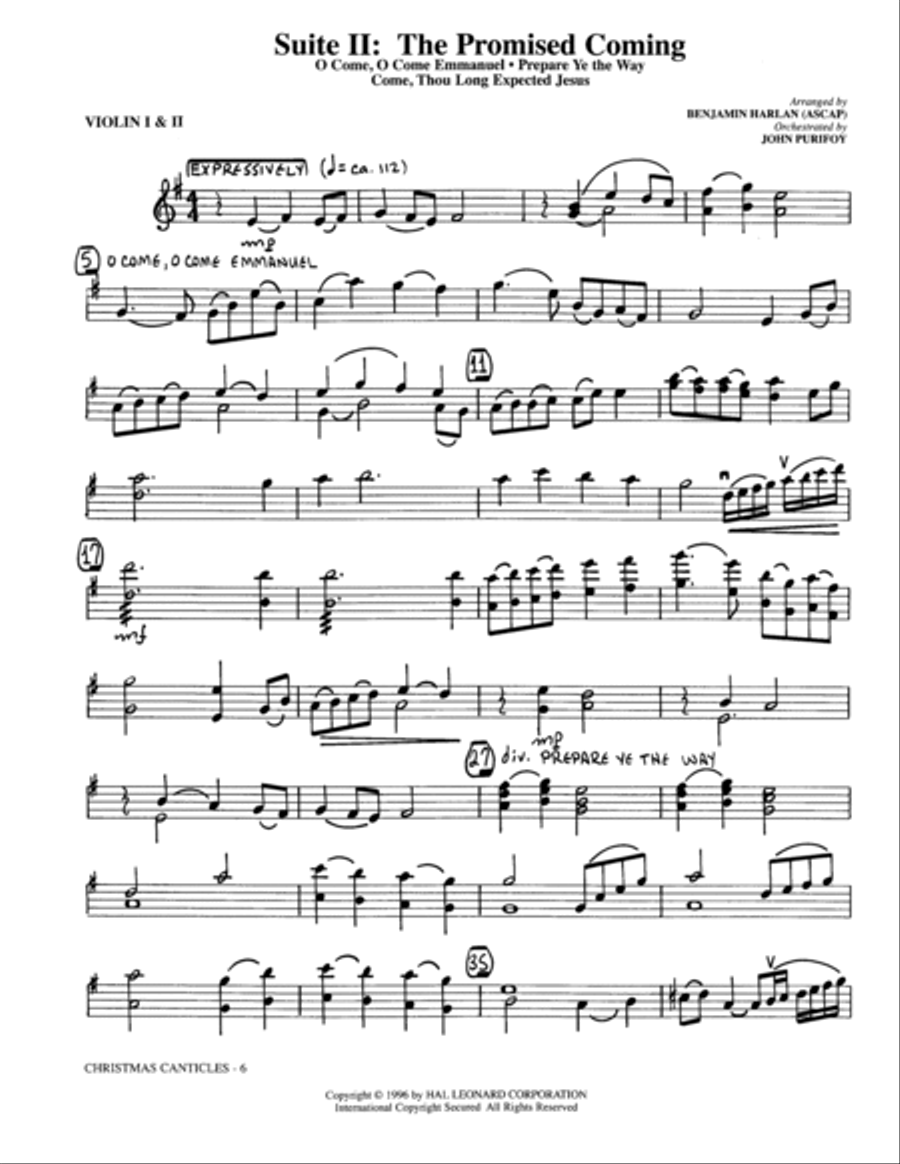 Christmas Canticles: A Cantata of Carols in Four Suites (Full Orchestra) - Violin 1, 2 Choir scores gallery preview page 6
