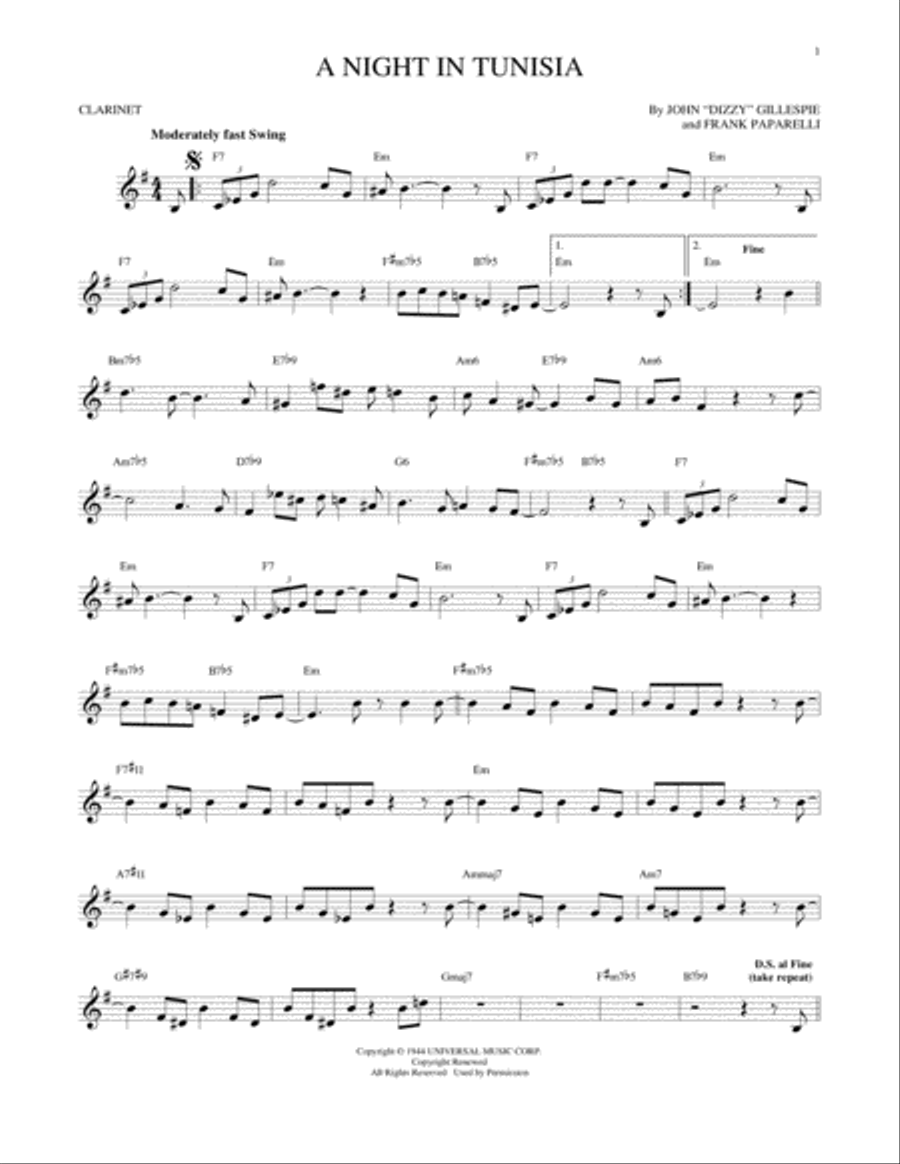 A Night In Tunisia Clarinet Solo scores gallery preview page 1
