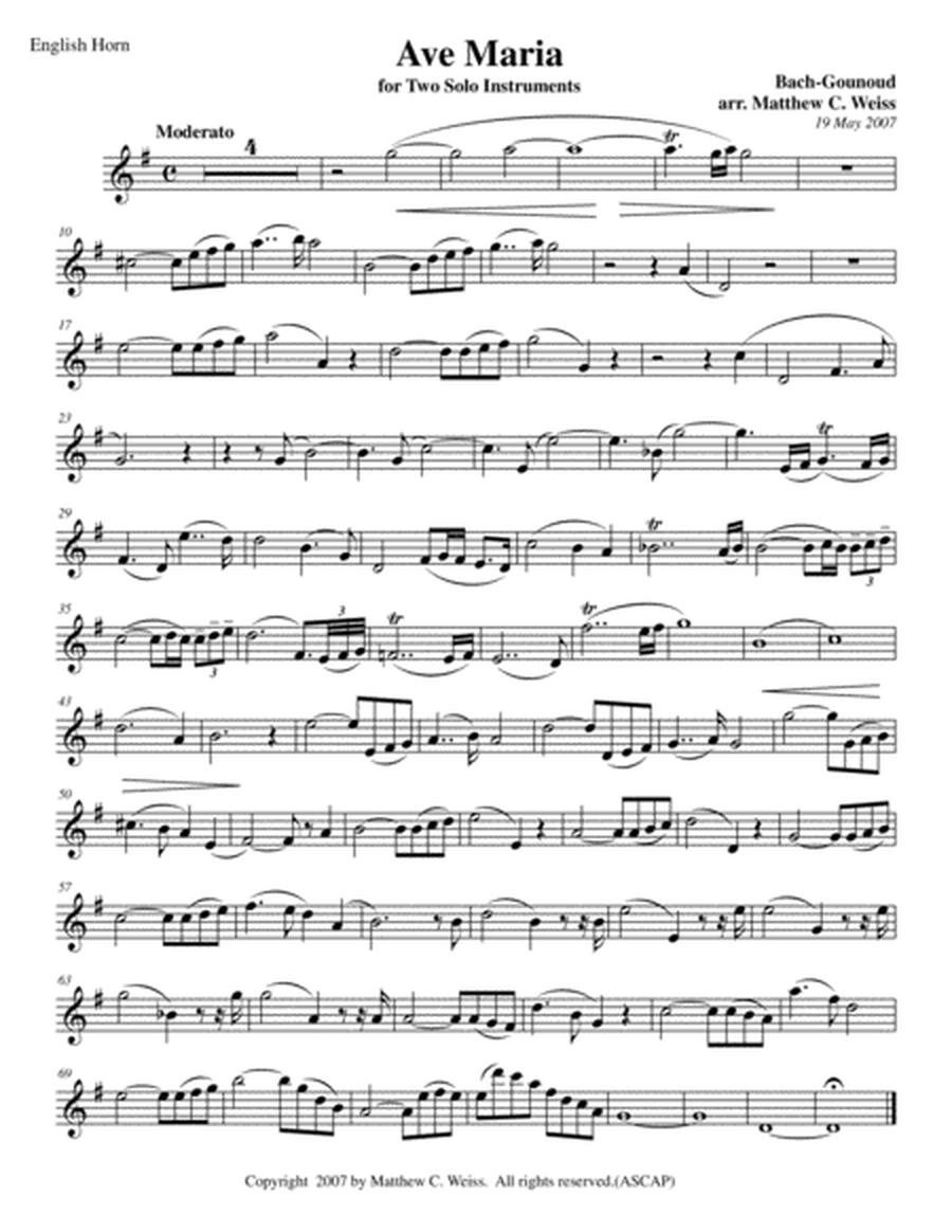 Ave Maria for Two Solo Instruments - English Horn
