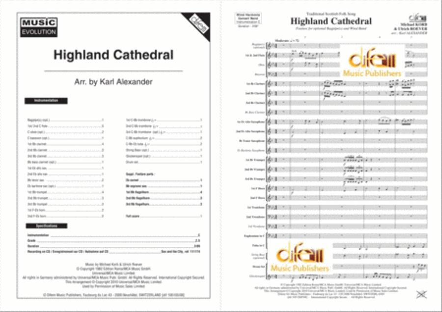 Highland Cathedral (with Bag Pipe ad lib.) Concert Band scores gallery preview page 2