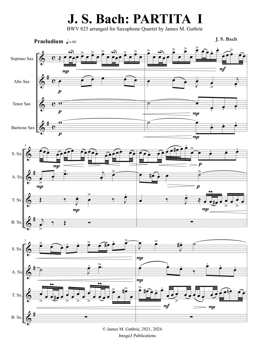 Bach: Six Partitas Complete BWV 825-830 for Saxophone Quartet image number null