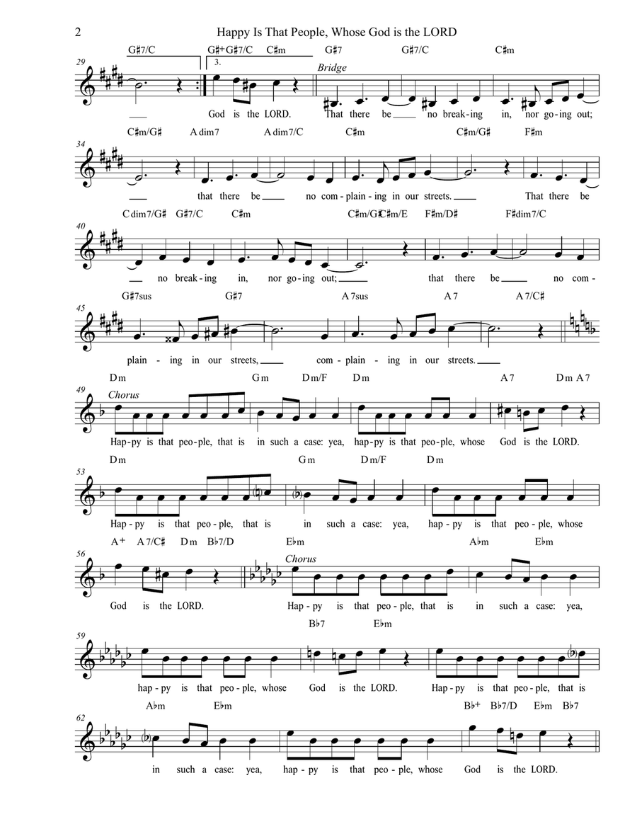 Happy Is That People (based on Psalm 144:12-15)--Soprano solo or unison with piano chords Unison Choir scores gallery preview page 2