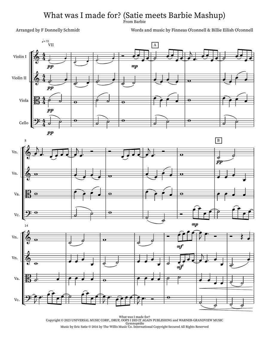 What Was I Made For? String Quartet scores gallery preview page 1