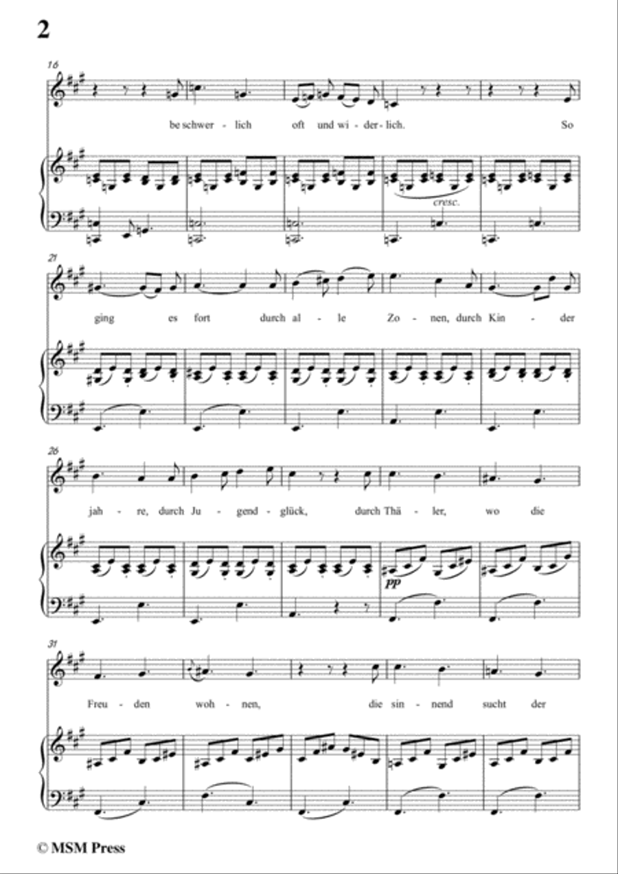 Schubert-Der Flug der Zeit,in A Major,Op.7 No.2,for Voice and Piano Voice Solo scores gallery preview page 4