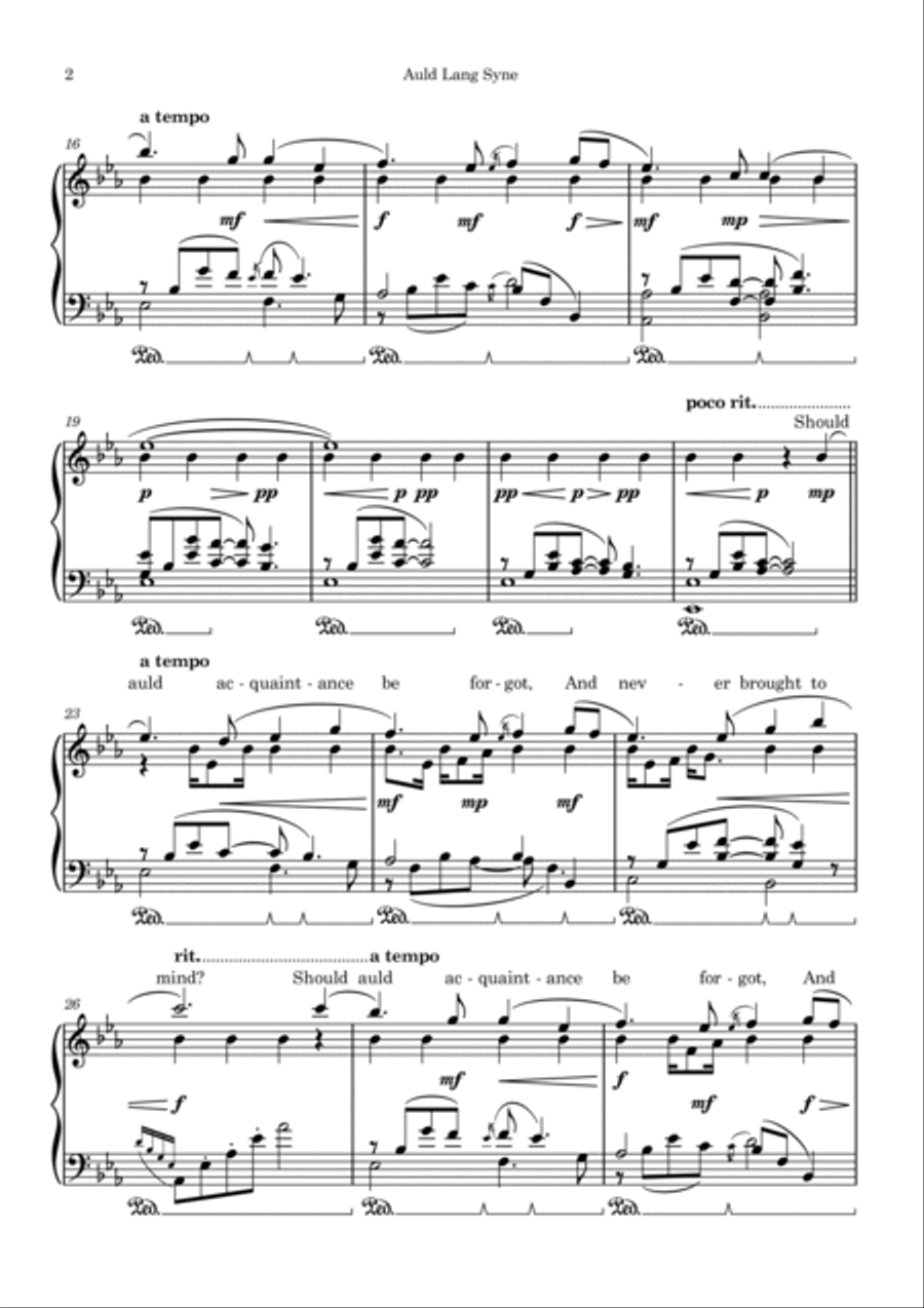 Auld Lang Syne Piano Solo scores gallery preview page 4