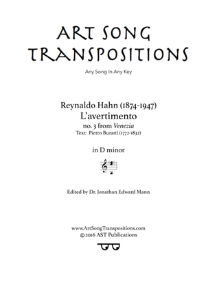 HAHN: L'avertimento (transposed to D minor)
