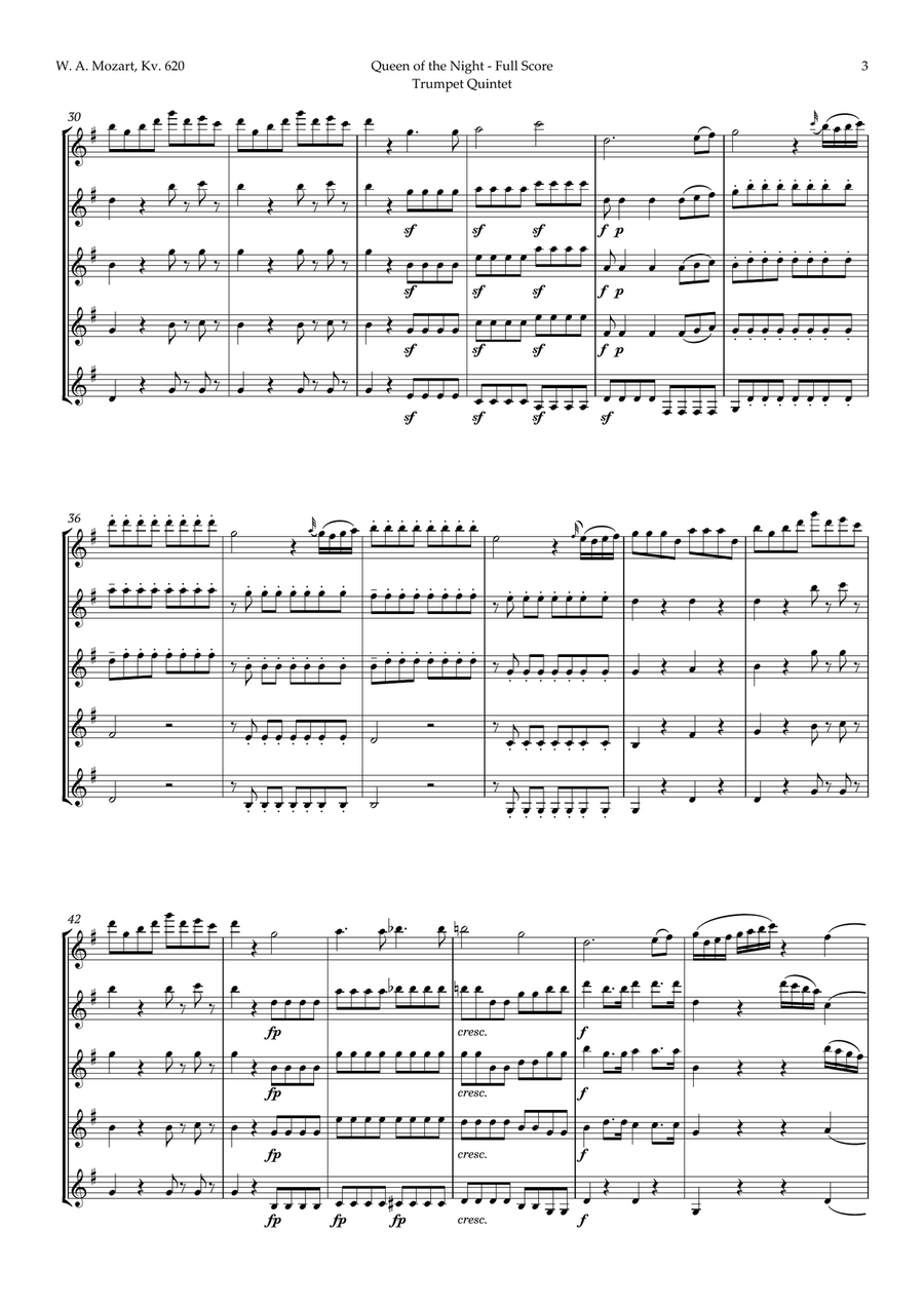 Queen of the Night Aria by Mozart for Trumpet Quintet Brass Quintet scores gallery preview page 3