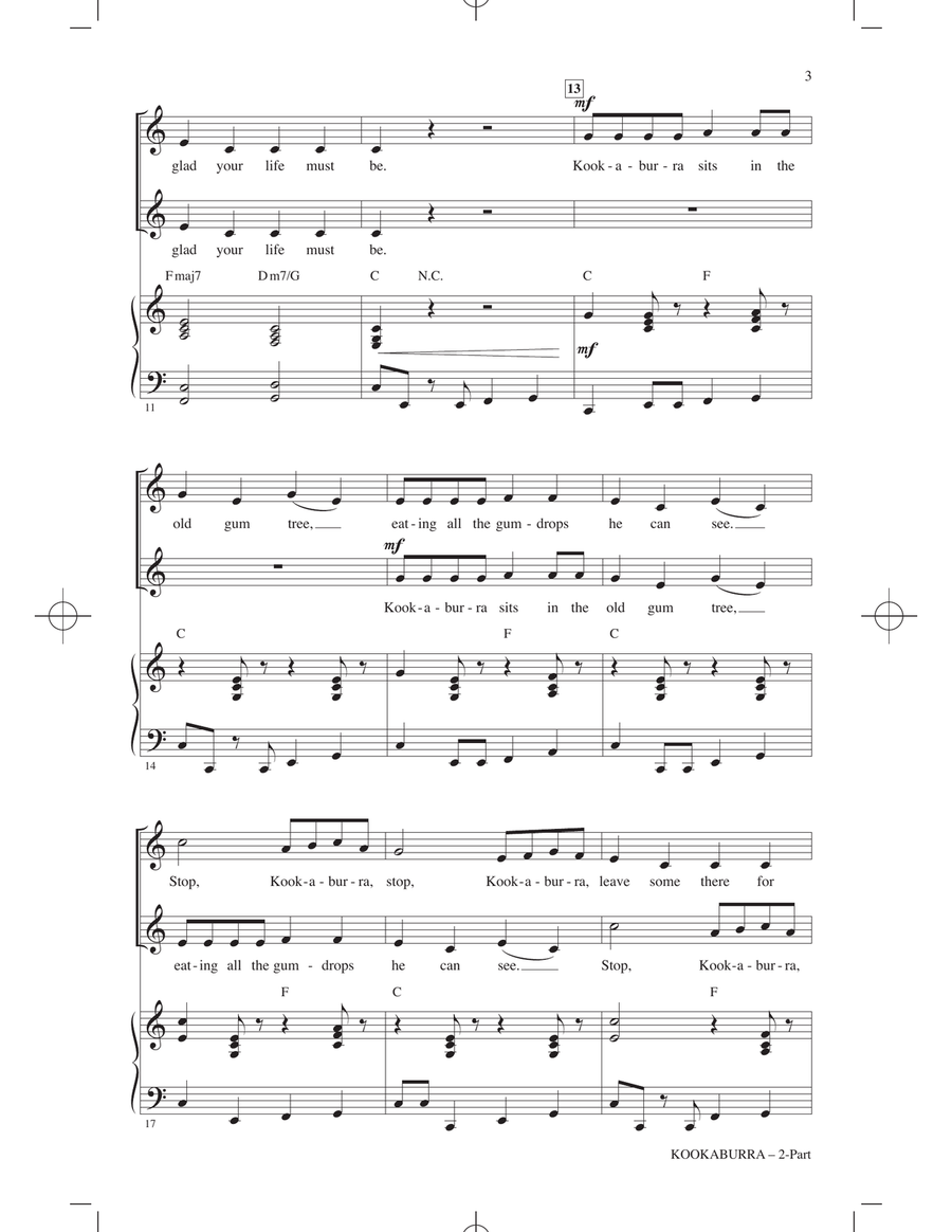 Kookaburra (Kookaburra Sits In The Old Gum Tree) (arr. Audrey Snyder) 2-Part scores gallery preview page 2