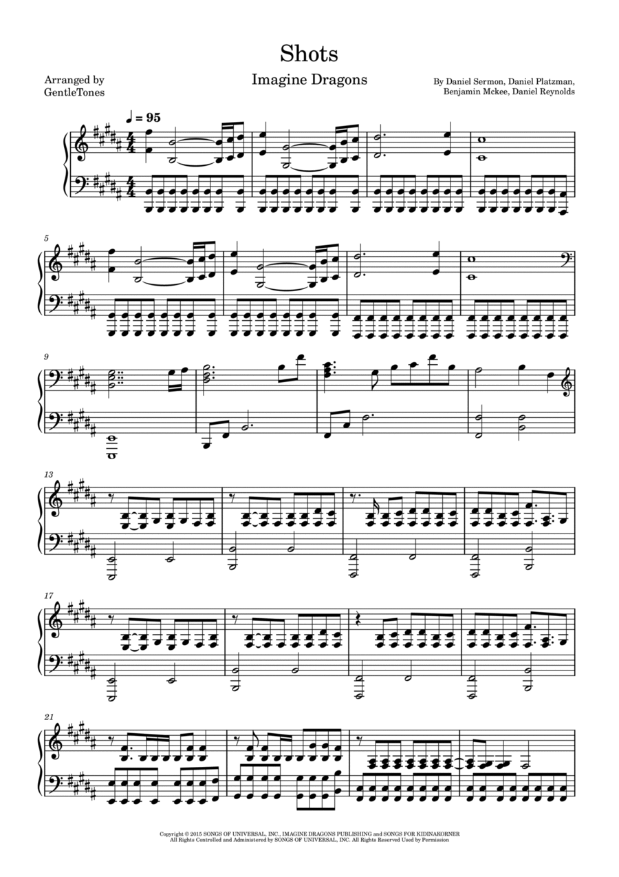 Shots Piano Solo scores gallery preview page 1