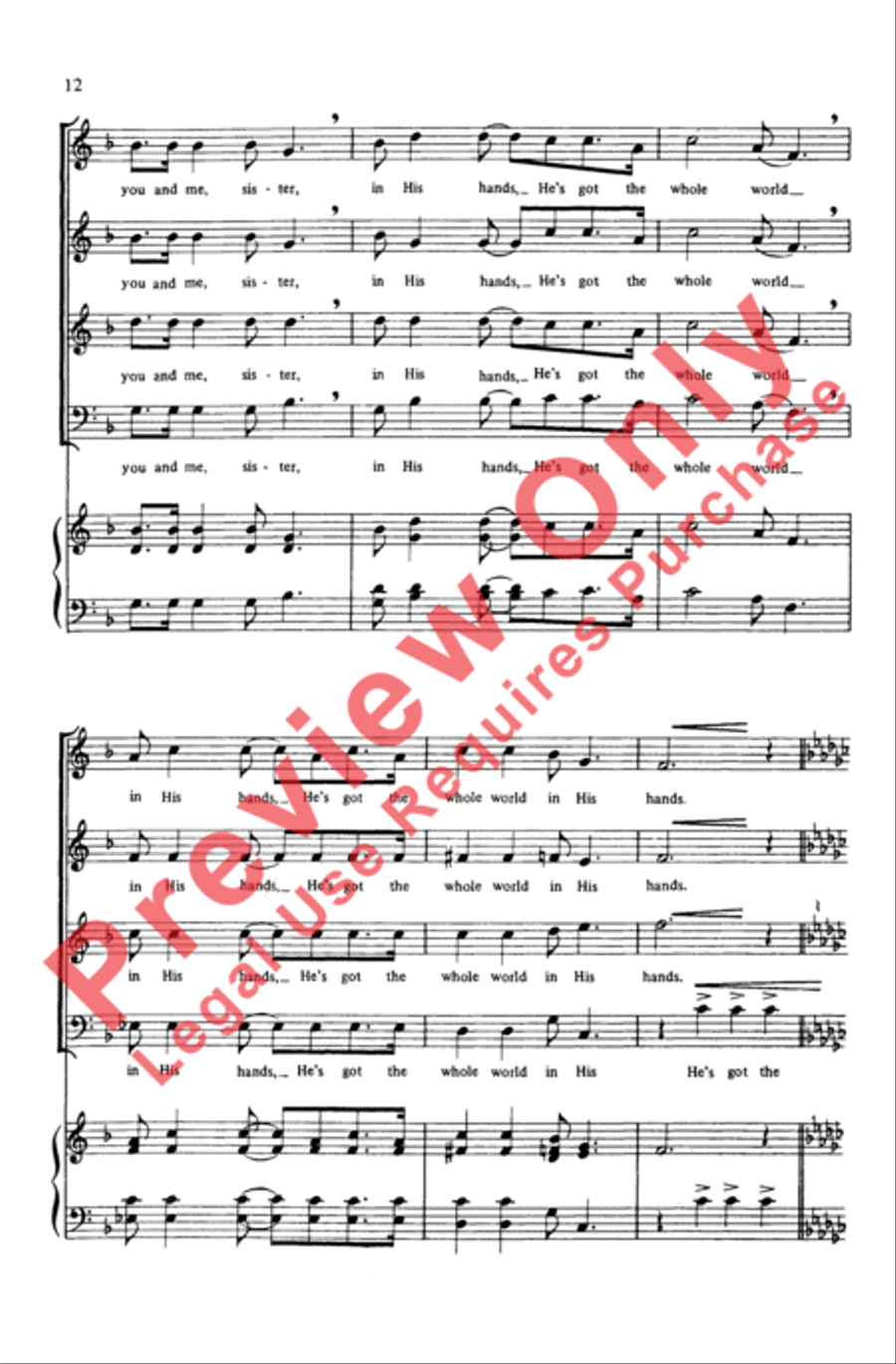 He's Got the Whole World in His Hands 4-Part scores gallery preview page 11
