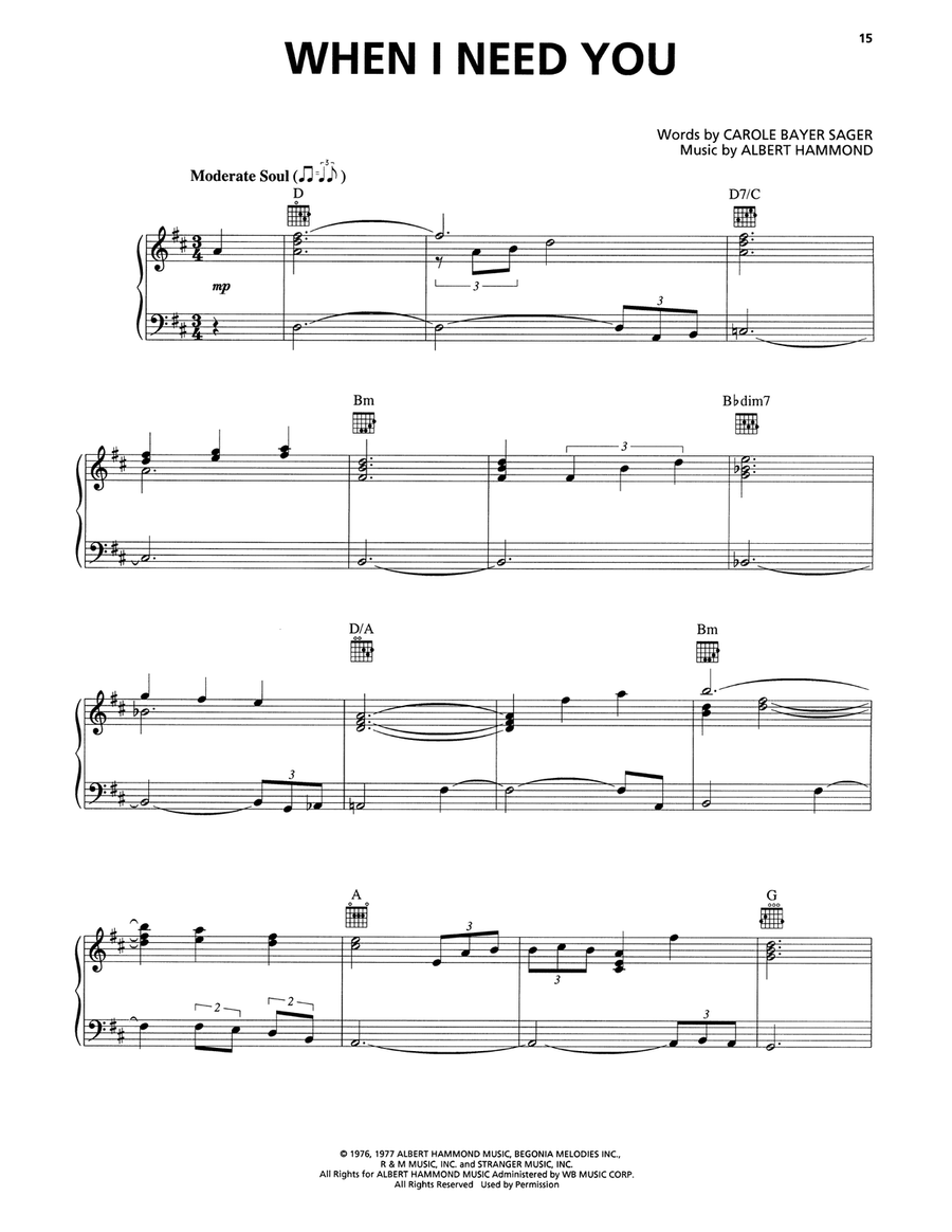 When I Need You Piano, Vocal, Guitar scores gallery preview page 1