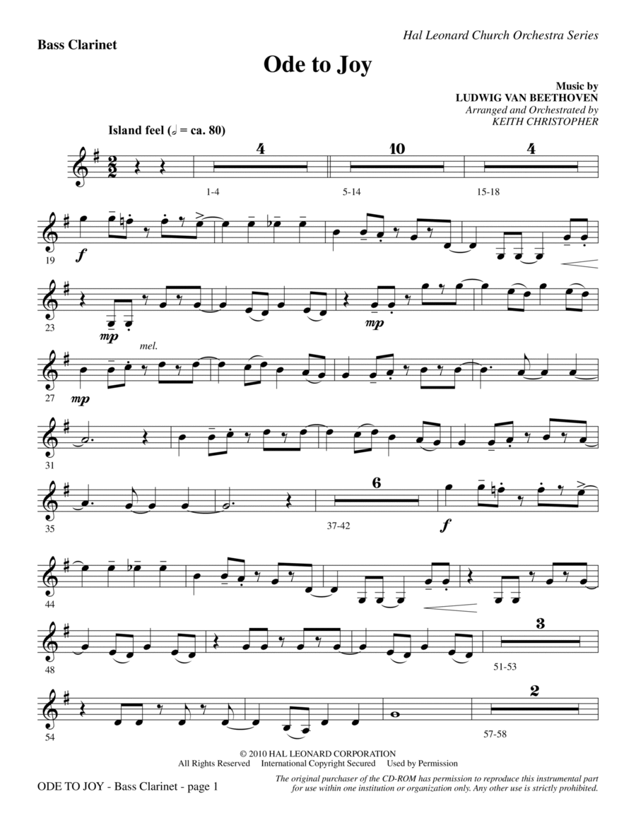 Ode To Joy (Does Not Match SATB 08752035) - Bass Clarinet (sub. Bassoon) 4-Part scores gallery preview page 1