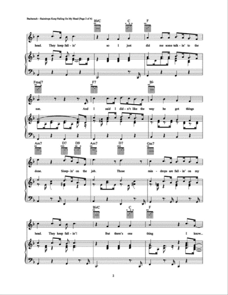 Raindrops Keep Fallin' On My Head Piano, Vocal, Guitar scores gallery preview page 2