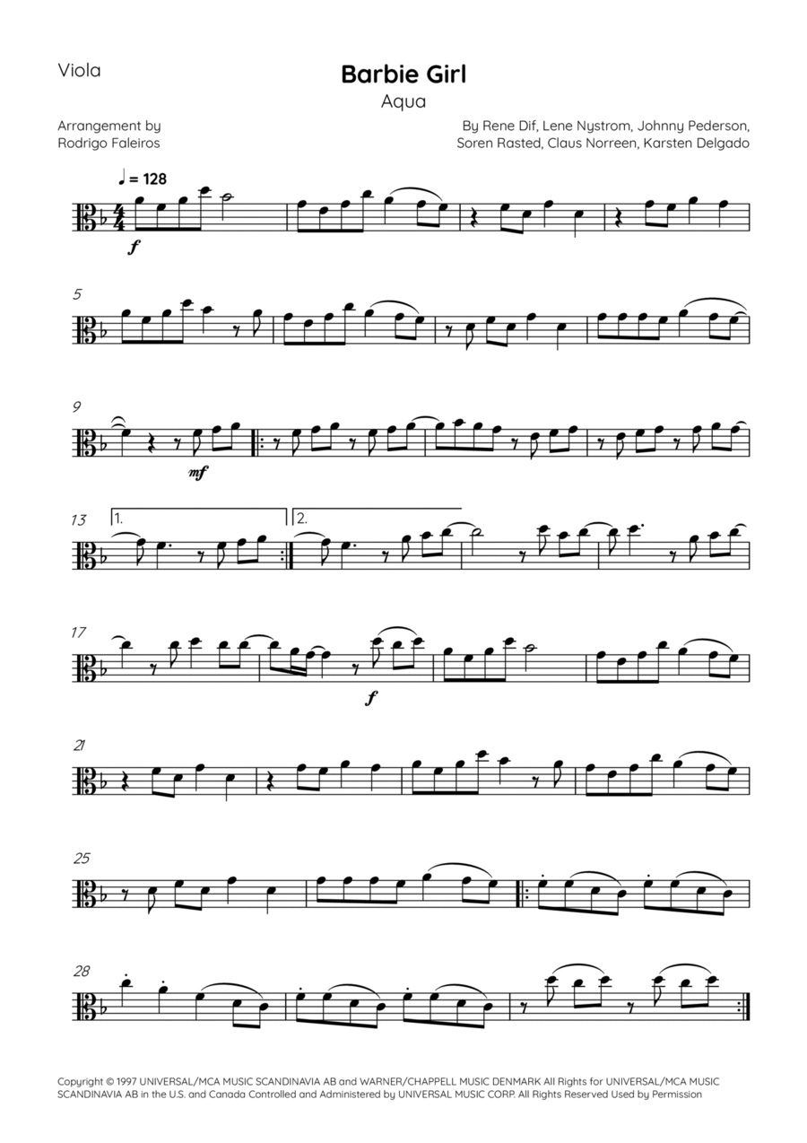 Barbie Girl Viola Solo scores gallery preview page 1