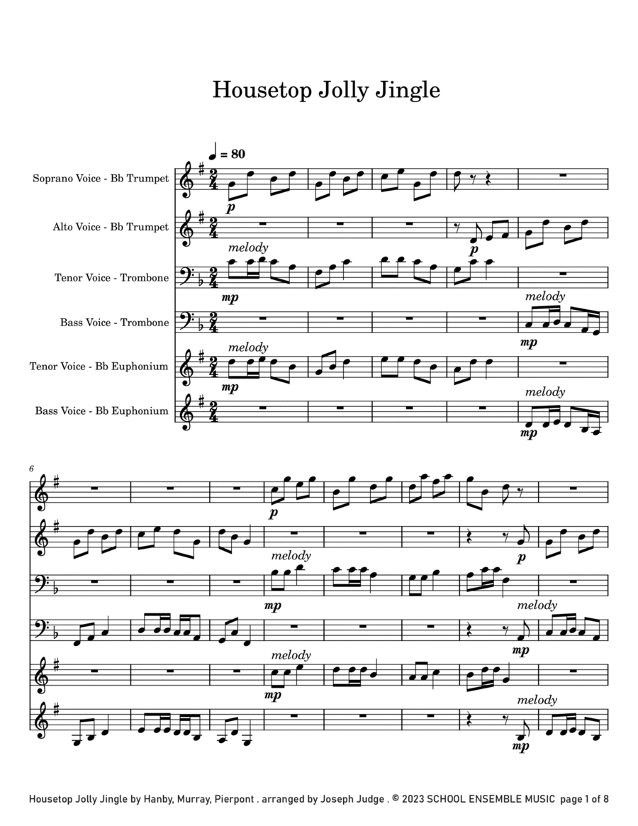 Housetop Jolly Jingle for Brass Quartet in Schools Brass Quartet scores gallery preview page 1