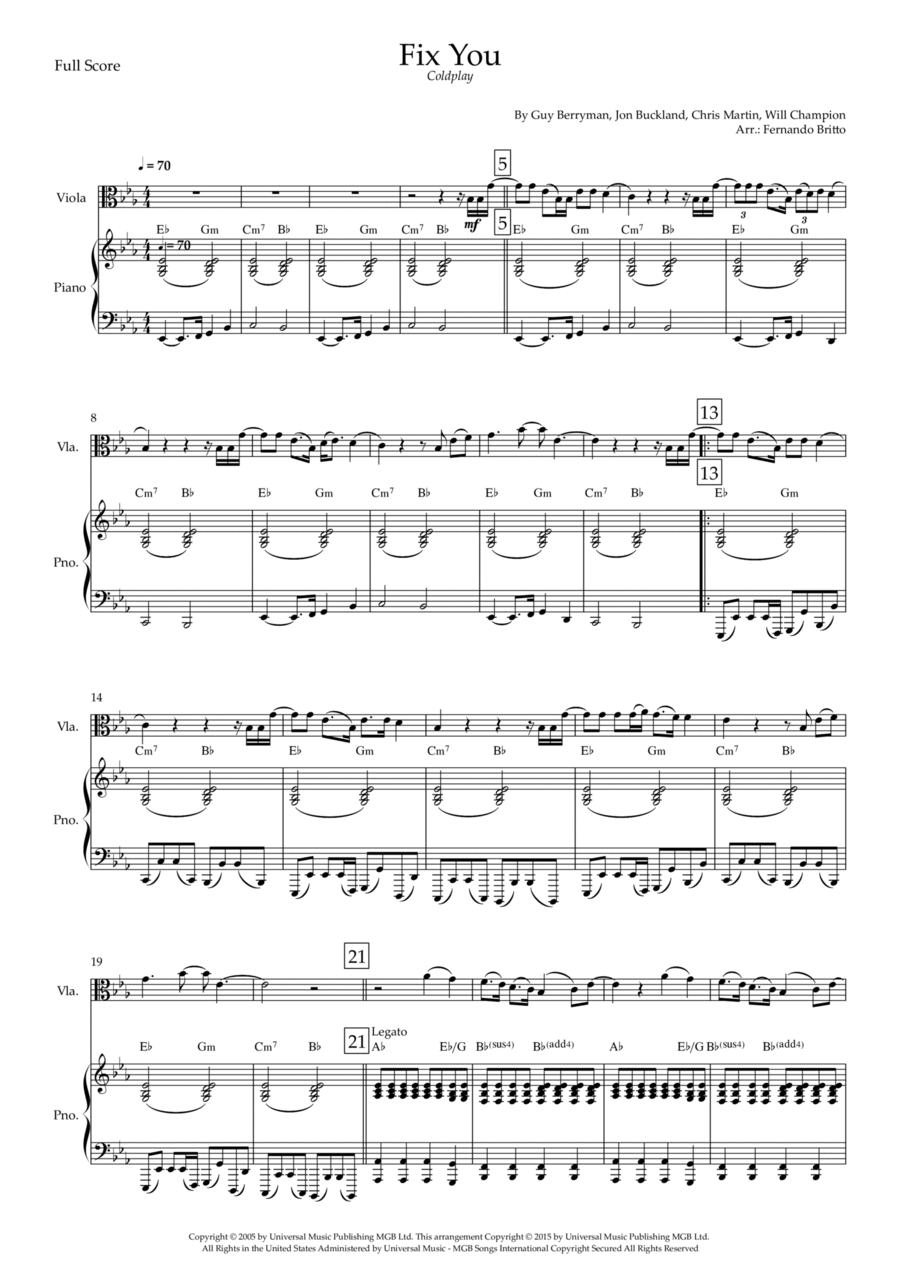 Fix You Viola scores gallery preview page 1