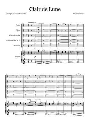 Book cover for Clair de Lune by Debussy - Woodwind Quintet with Piano