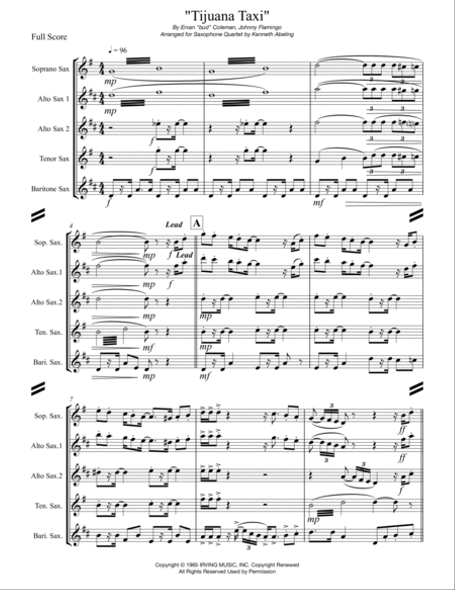 Tijuana Taxi Saxophone Quartet scores gallery preview page 2