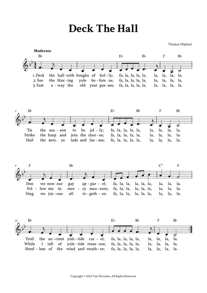 Deck The Hall - Lead Sheet (Bb Major - Easy Traditional) image number null