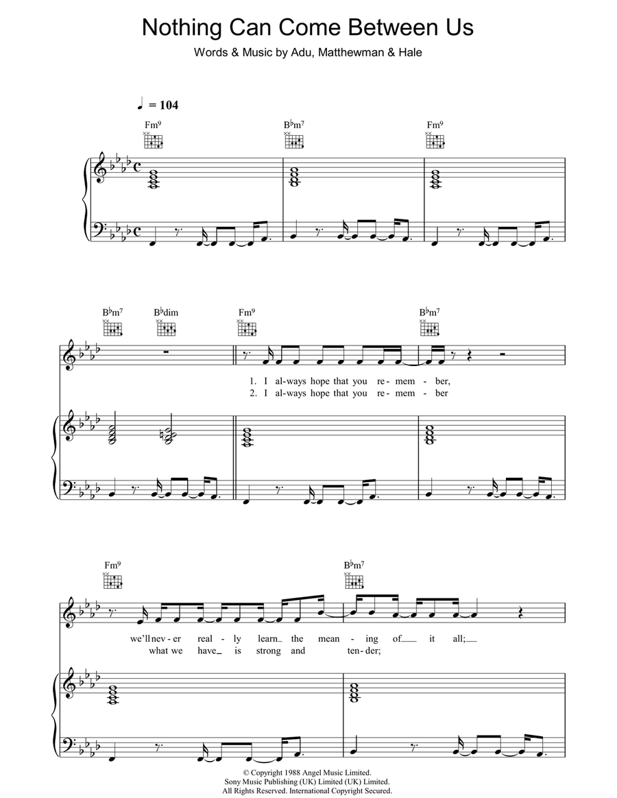 Nothing Can Come Between Us Piano, Vocal, Guitar scores gallery preview page 1