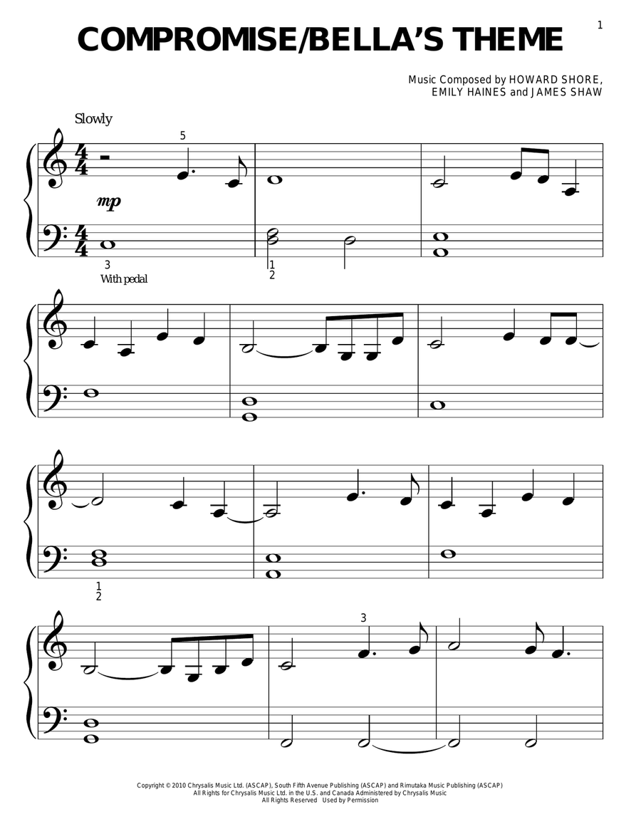 Compromise/Bella's Theme Easy Piano scores gallery preview page 1