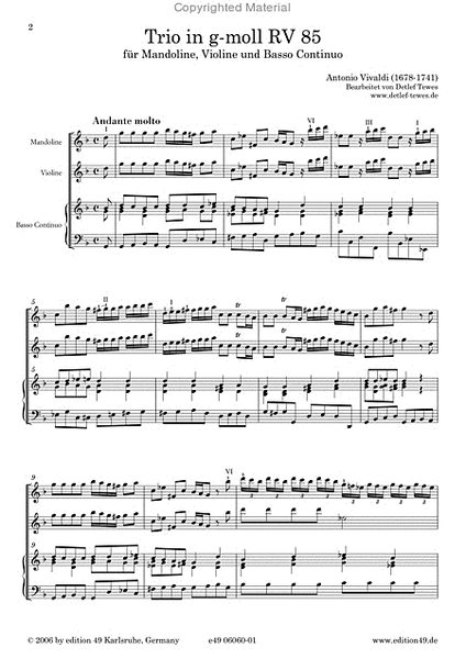 Trio in g-Moll RV 85 fur Mandoline und Basso Continuo