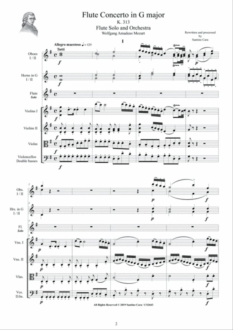 Mozart - Flute Concerto in G major K 313 for Flute and Orchestra - Score and Parts Chamber Orchestra scores gallery preview page 2