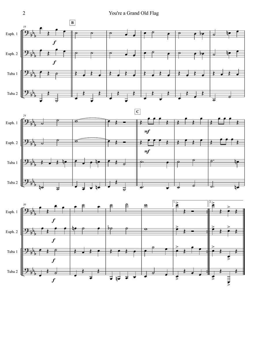 You're A Grand Old Flag - Tuba/Euphonium Quartet Brass Ensemble scores gallery preview page 2