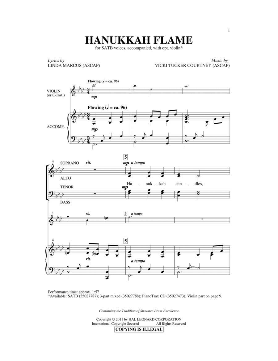 Hanukkah Flame 4-Part scores gallery preview page 1
