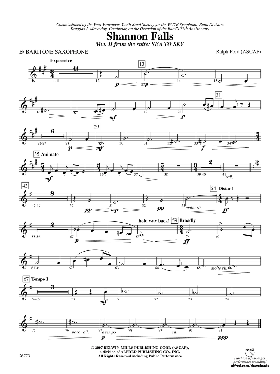 Shannon Falls (Movement 2 from Sea to Sky): E-flat Baritone Saxophone