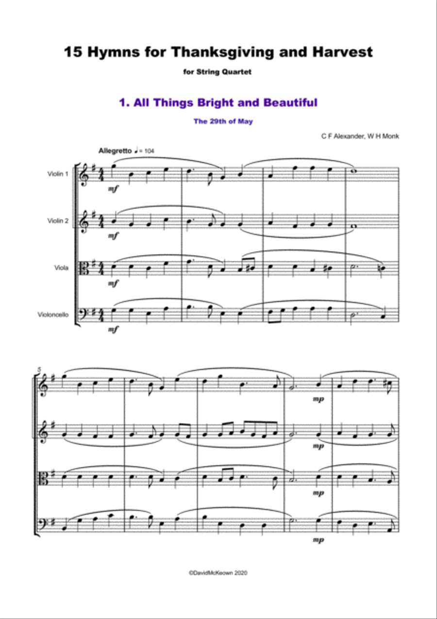 15 Favourite Hymns for Thanksgiving and Harvest for String Quartet String Quartet scores gallery preview page 2